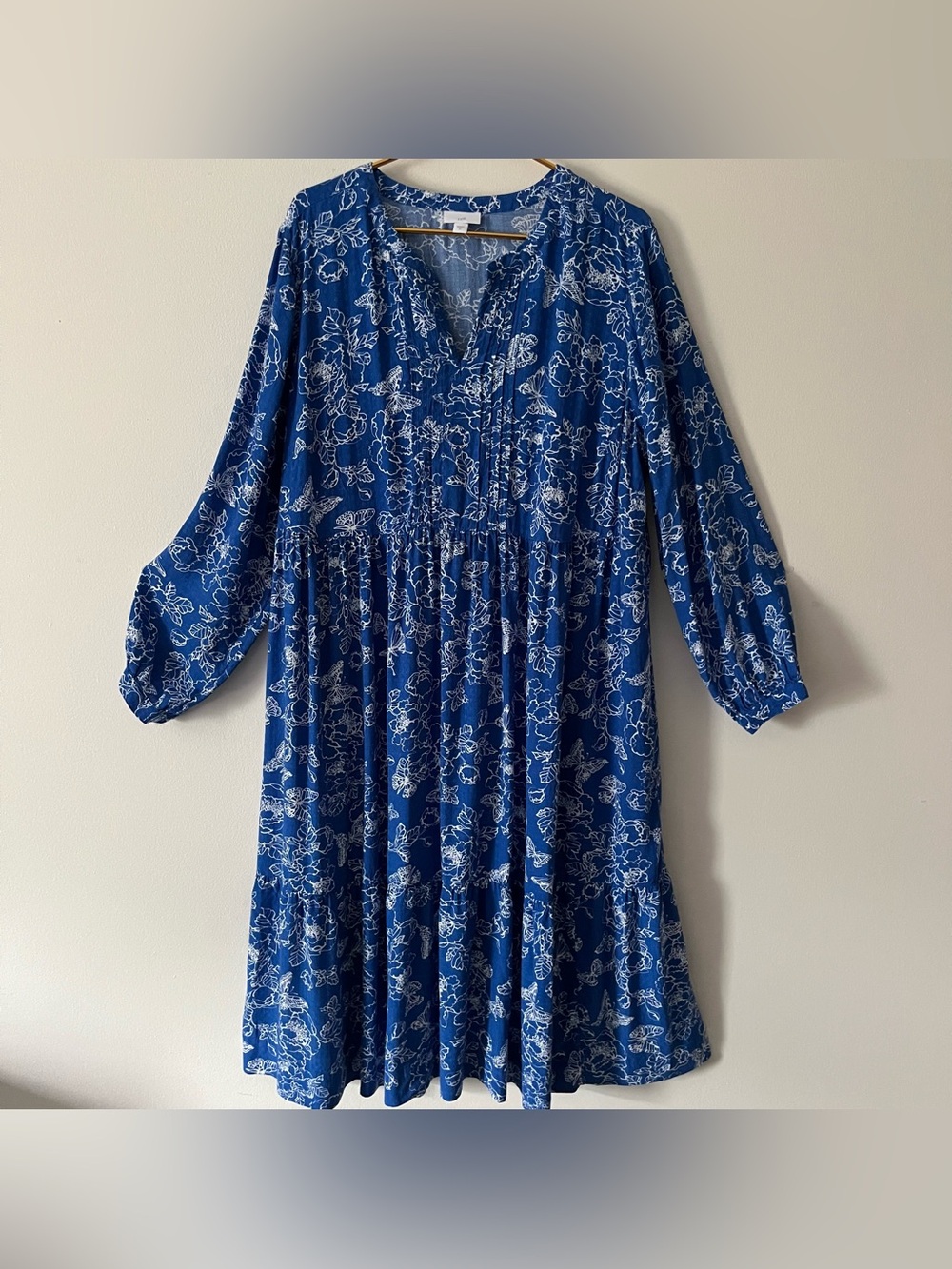 J. Jill Cobalt Blue Floral Butterfly Print Tiered Relaxed Flowy Midi Dress 2X